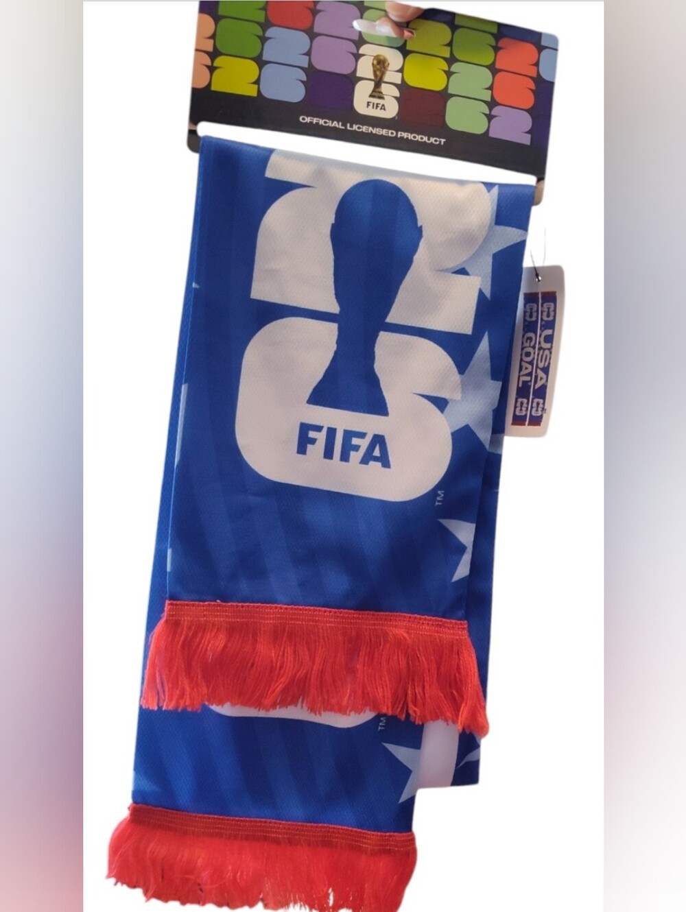 FIFA Blue & White Scarf with Red Fringe Official Soccer World Cup